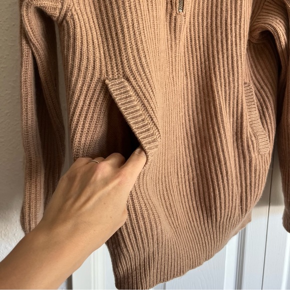 Equipment Cashmere Wool Cozy Ribbed Tan 1/4 Oversized Sweater - Picture 6 of 9